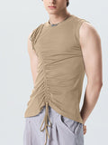 Mens Solid Drawstring Design Knit Sleeveless Vest SKUJ98946