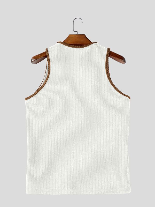 Men's Y2K Artisanal Contrast Braided Trim Ribbed Muscle Tank SKUL79719