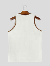 Men's Y2K Artisanal Contrast Braided Trim Ribbed Muscle Tank SKUL79719