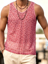 Men's Sexy Resort Leopard Print Contrast Trim V-Neck Tank SKUL73710