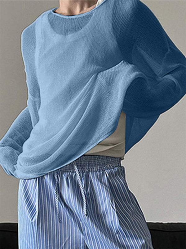 Men's Solid Semi-Sheer Long Sleeve T-Shirt SKUL27283