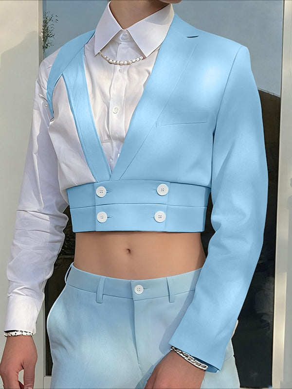 Men's Deconstructed Cut-Out Cropped Long Sleeve Blazer SKUL38995