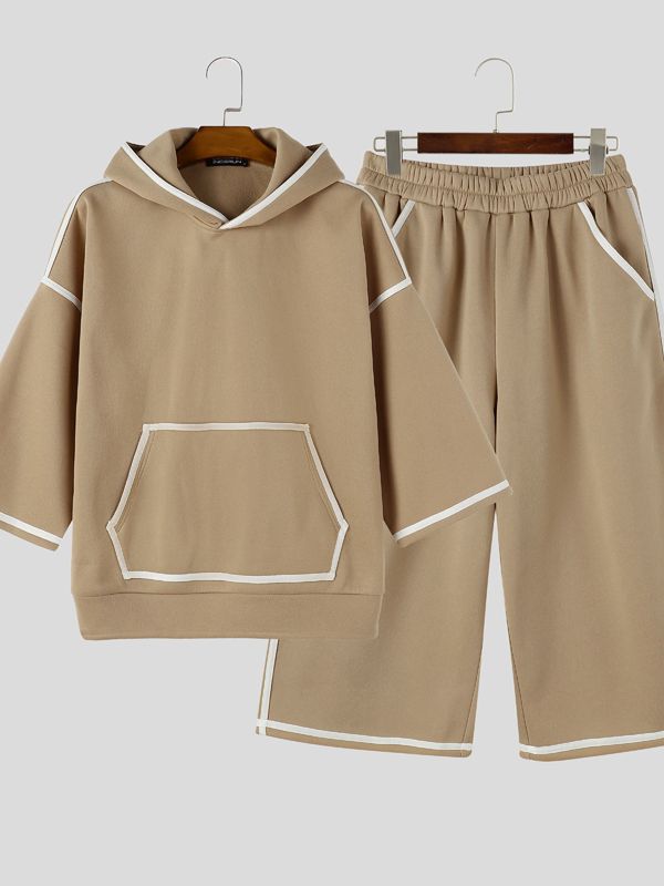 Men's Urban Streetwear City Walk Contrast Piping Two Pieces Outfit SKUL83948
