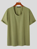 Mens Solid U-Neck Short Sleeve Loose T-Shirt SKUK07307