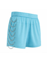 Men's Sexy Avant-Garde Side Cutout Multi-Layer Metal Chain Fitted Short SKUL72506