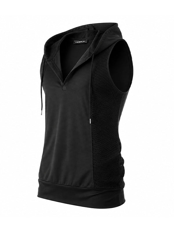Men's Athletic Side Mesh Panel Deep V-Neck Hooded Tank SKUL73119
