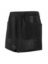 Men's Avant-Garde Crochet Open-Knit Slim Cropped Booty Denim-Style Short SKUL71351