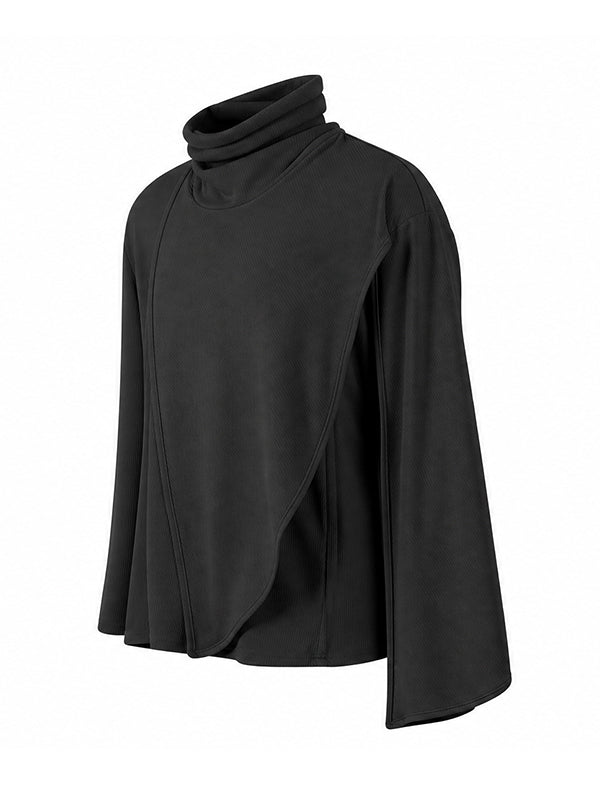 Men's Early Autumn Structural Asymmetrical Cowl-Cape Draped Ribbed Knit Sweater SKUL80476