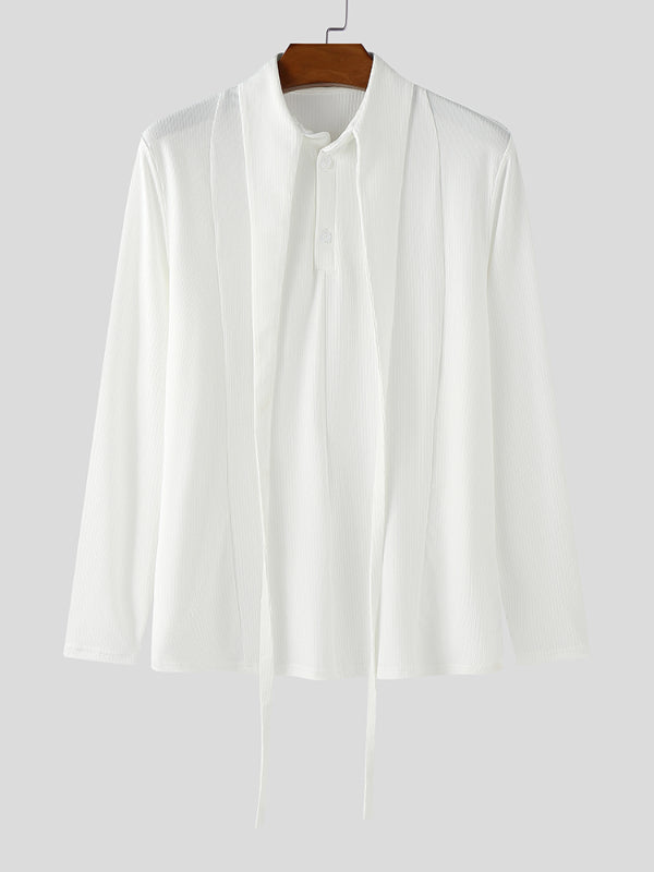 Men's Pinstripe Patchwork Long Sleeve Shirt SKUL23754