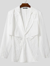 Men's Sheer Lace Patchwork Hooded Long Sleeve Blazer SKUL34017
