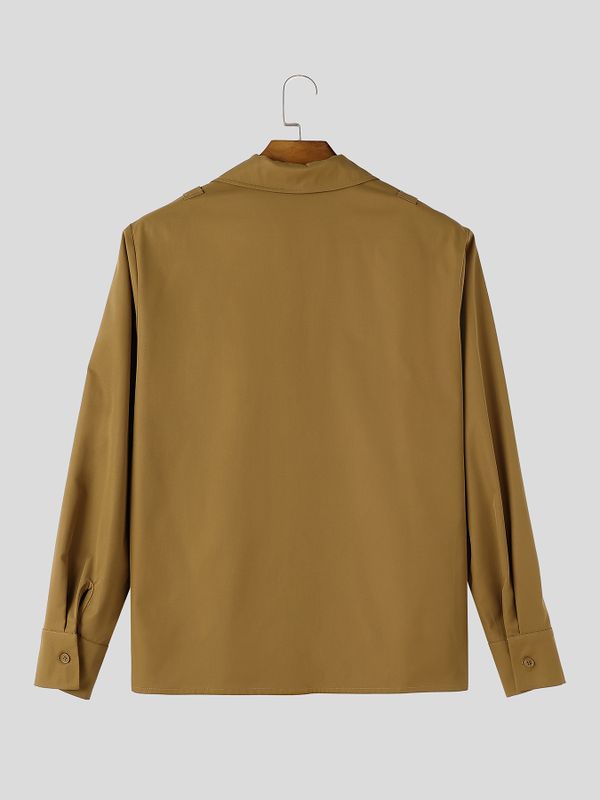 Men's High Street Shoulder Buckle Strap Plunging Deep V Long Sleeve Shirt SKUL81166