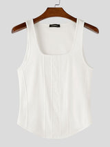 Men's Avant-Garde Lace Panel Square Neck Slim Fit Cropped Corset Tank SKUL65421