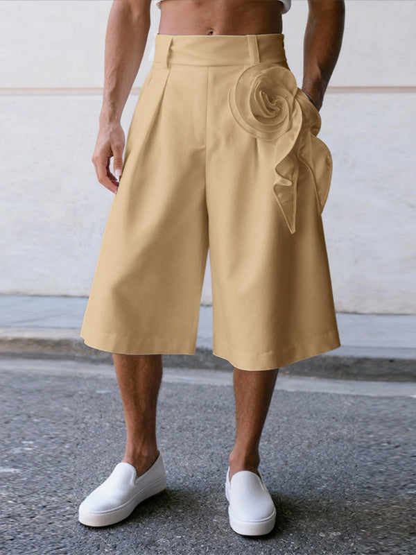 Men's Solid Color 3D Floral Patchwork Casual Short SKUL50068