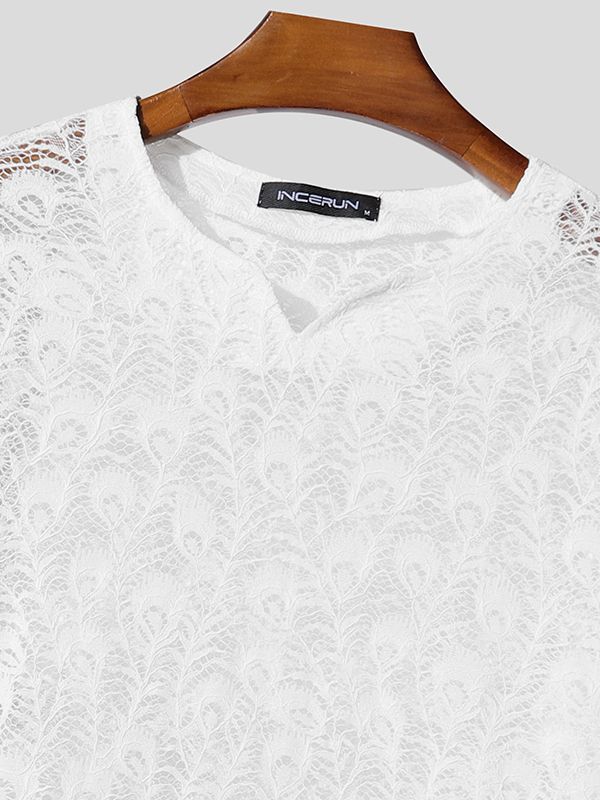 Men's Lace Semi-Sheer Long Sleeve T-shirt SKUL37720