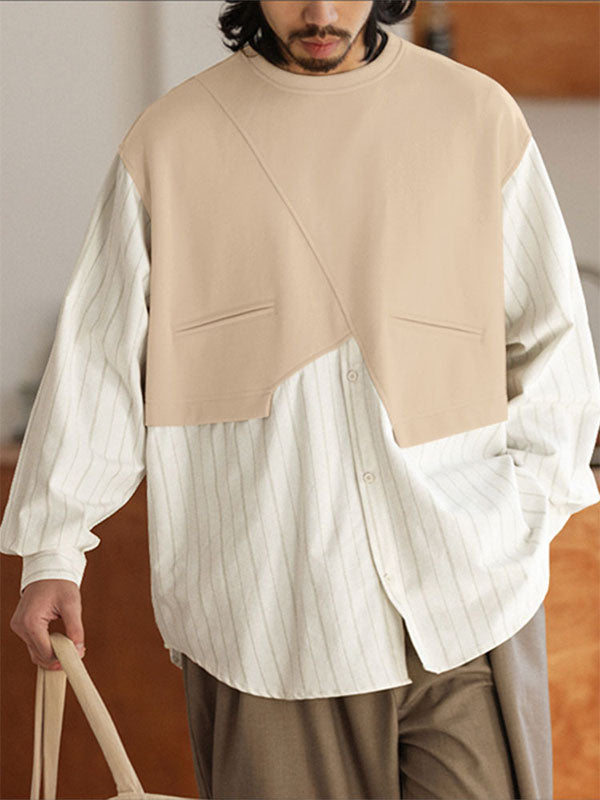 Men's Faux Two-Piece Striped Long Sleeve Shirt SKUL28317