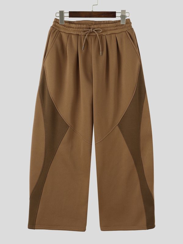 Men's Urban Casual Contrast Color Block Wide Leg Elastic Waist Full Length Pant SKUL82458