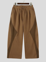 Men's Urban Casual Contrast Color Block Wide Leg Elastic Waist Full Length Pant SKUL82458