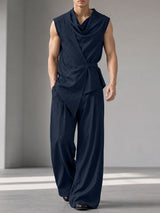 Men's Avant-Garde Asymmetrical Cowl Neck Two Pieces Outfit SKUL73739