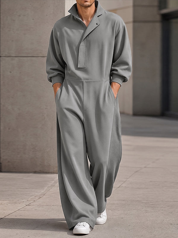 [Pre-order] Men's Chill Minimalist City Walk Asymmetric Slanted Placket Wide-Leg Jumpsuit SKUL88546