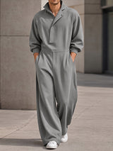 [Pre-order] Men's Chill Minimalist City Walk Asymmetric Slanted Placket Wide-Leg Jumpsuit SKUL88546