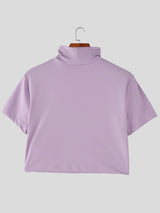 Men's Streetwear Slim Fit Chest Cut Out Mock Neck Cropped T-shirt SKUL51882