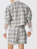 Mens Plaid Puff Sleeve Two Pieces Outfits SKUK04204