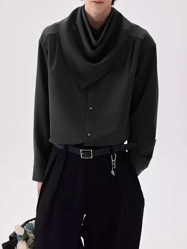 Men's Solid Color Bandana Collar Long Sleeve Shirt SKUL41266