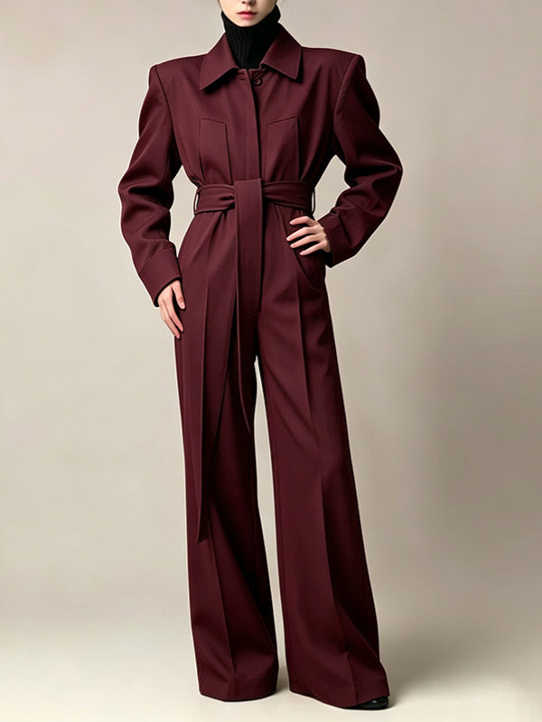 Men's Avant-Garde High Street Belted Button Front Wide Leg Jumpsuit SKUL80612