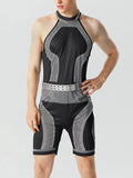 Mens Striped Print Halter Biker Jumpsuit SKUK16977