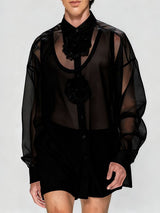 Men's 3D Floral Patchwork Sheer Mesh Long Sleeve Shirt SKUL42546