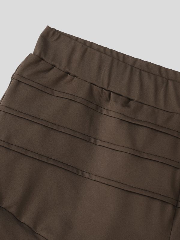 Men's Western Glute-Shaping Trend Multi-Tiered Horizontal Pleated Design Side Split Short SKUL63659