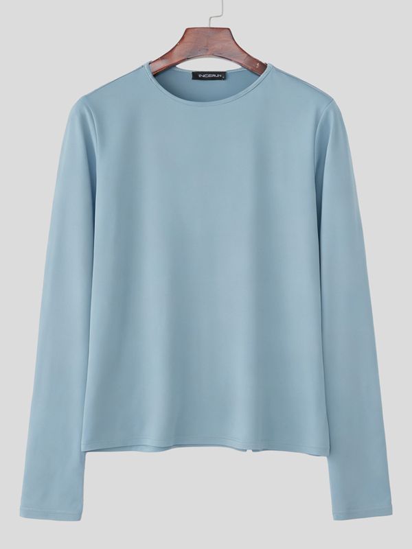 Men's Solid Color Knit Long Sleeve T-shirt SKUL42797