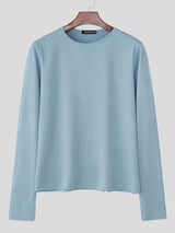 Men's Solid Color Knit Long Sleeve T-shirt SKUL42797