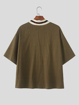 Men's Modern Neo-Chinese Cross V-Neck Frog Button Relaxed Short Sleeve Shirt SKUL60046