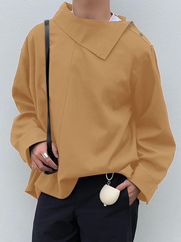 Men's Deconstructed Asymmetrical Collar Long Sleeve Shirt SKUL36676