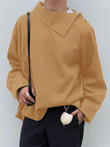 Men's Deconstructed Asymmetrical Collar Long Sleeve Shirt SKUL36676