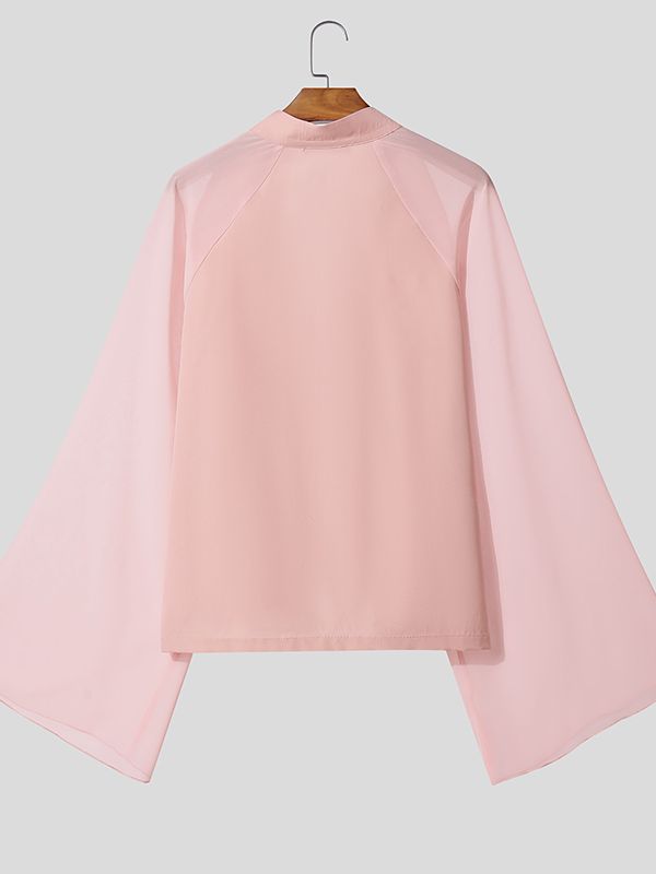 Men's Sheer Flared Long Sleeve Shirt SKUL41276