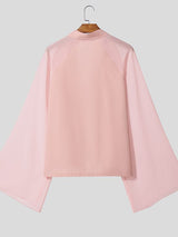 Men's Sheer Flared Long Sleeve Shirt SKUL41276