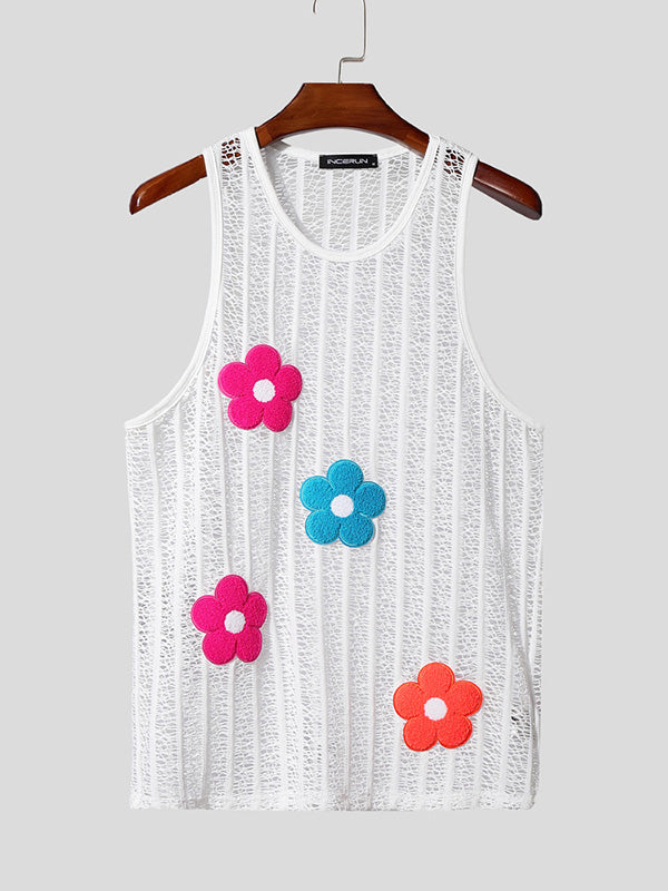 Mens 3D Floral Sheer Mesh Tank SKUL15615
