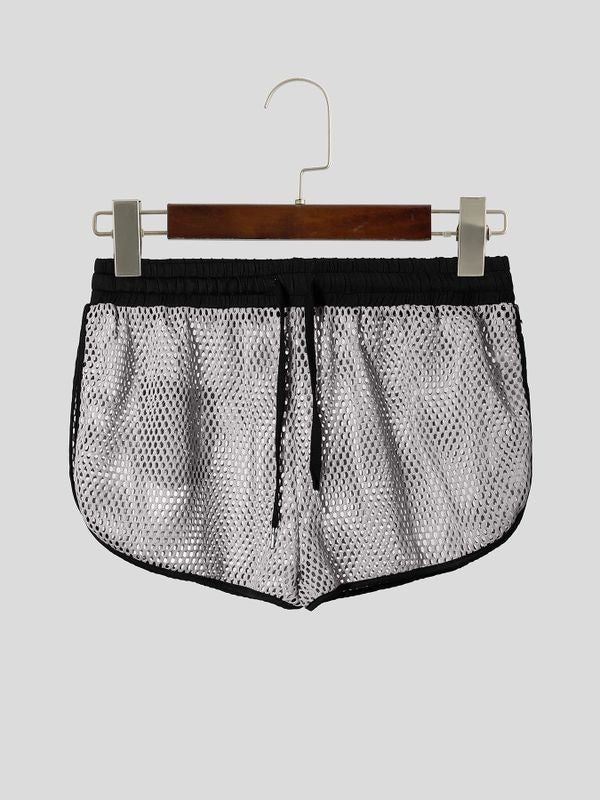 Men's Summer Beach Sexy Fishnet Mesh Side Split Drawstring Athletic Short SKUL68314