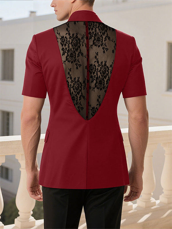 Men's Sheer Lace Patchwork Short Sleeve Blazer SKUL24600