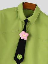 Men's 3D Floral Decor Tie Short Sleeve Shirt SKUL41498
