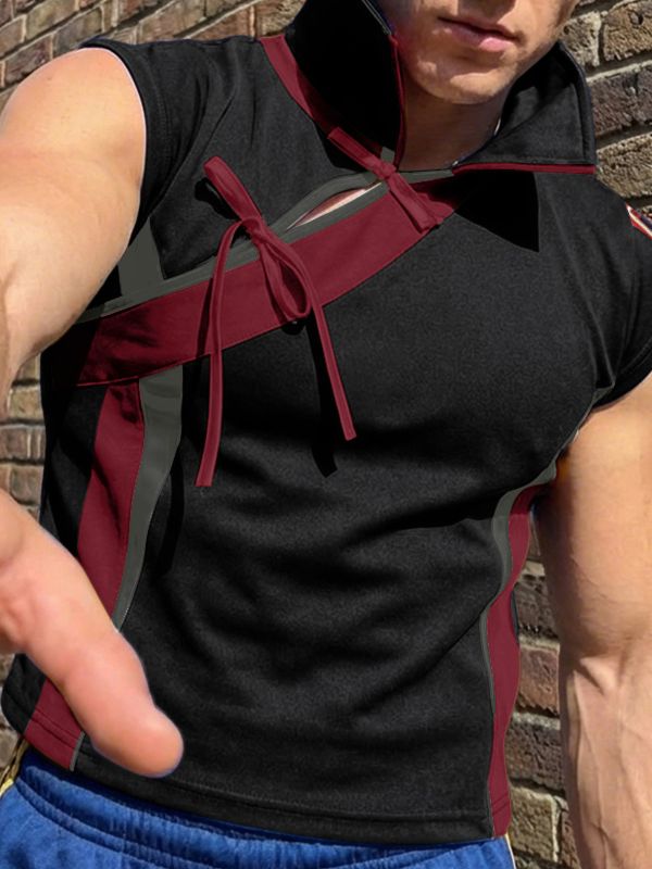 Men's Color Block Tie Casual Tank SKUL54458
