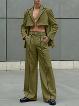 Men's Colorblock Piped Cropped Casual Two Pieces Outfit SKUL23726