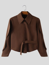 Men's Solid Color Cinched Waist Gigot Sleeve Shirt SKUL47870