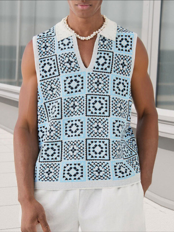 Mens Windowpane Pattern Casual Tank SKUL18857