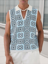 Mens Windowpane Pattern Casual Tank SKUL18857