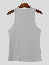 Men's Gym Bodybuilding Ribbed Textured Half Zipper Deep V-Neck Tank SKUL65389