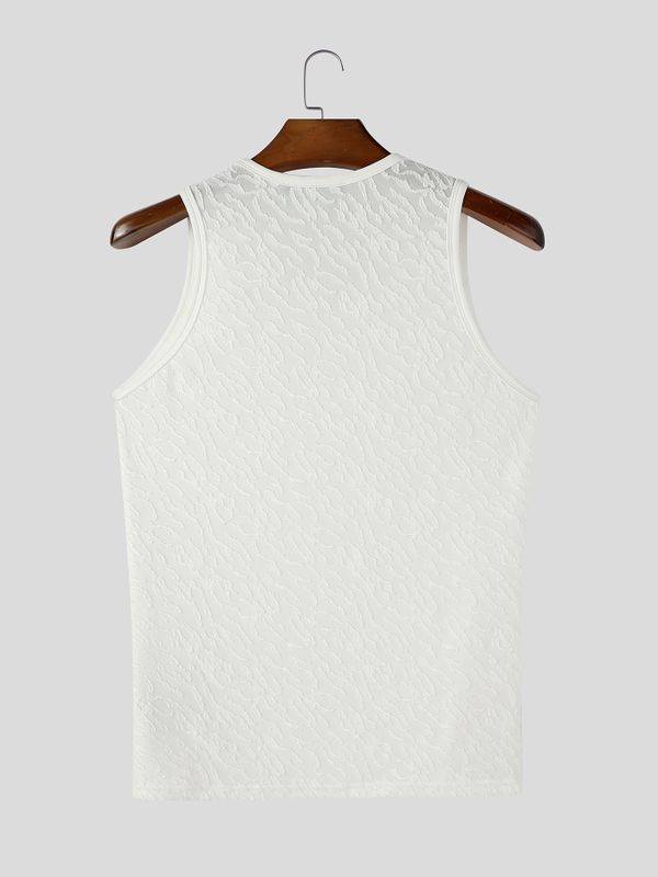Men's Sexy Clubwear Sheer Animal Jacquard Bound Trim Muscle Fit Sleeveless Round Neck Tank SKUL81886