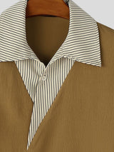 Men's Modern City Boy Relaxed Faux-Layered Asymmetrical Pinstripe Patchwork Shirt SKUL60214